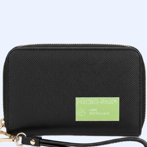 Micro-Pak Small Black Zip Vegan Pebbled Leather Wristlet Wallet NWOT